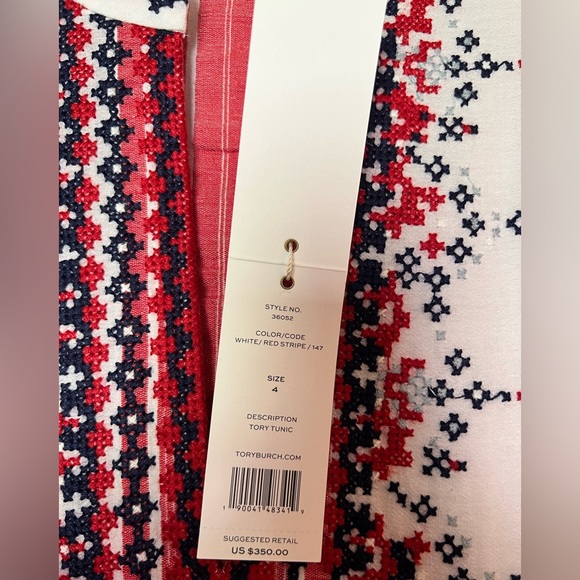 Tory Burch tunic. Colors are red, whit and blue with beautiful stitching. - Picture 4 of 6